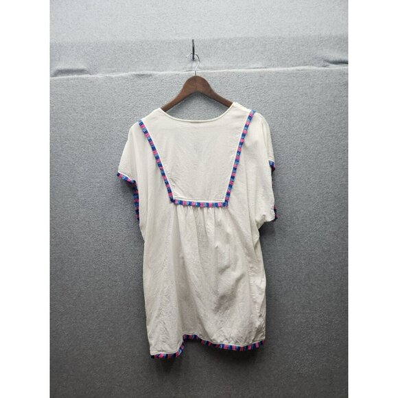 J.Crew White Beach Tunic Top With Colorful Fringe Trim & Tassel Ties L - Picture 6 of 6